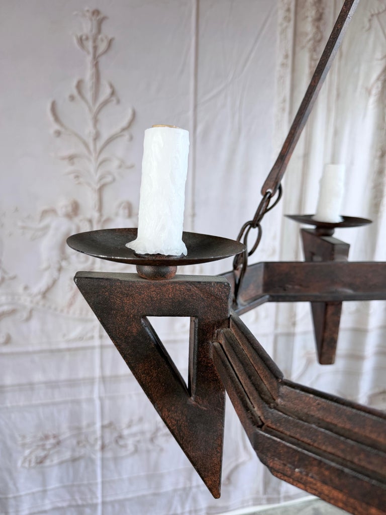 20th Century Spanish Style Wrought Iron Chandelier 6-Light