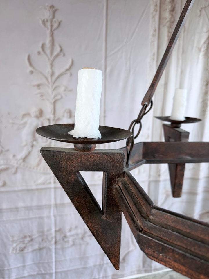 20th Century Spanish Style Wrought Iron Chandelier 6-Light