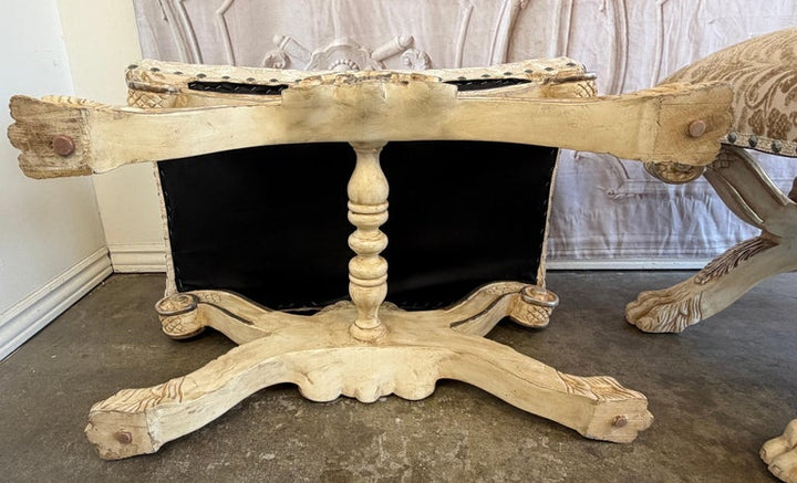 Pair of Italian Venetian Baroque Curule Stools - Hand - Carved Silvered Gilt