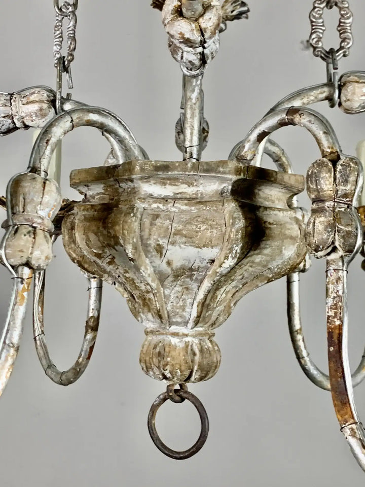 Two-Tier Silvered Wood and Metal Chandelier