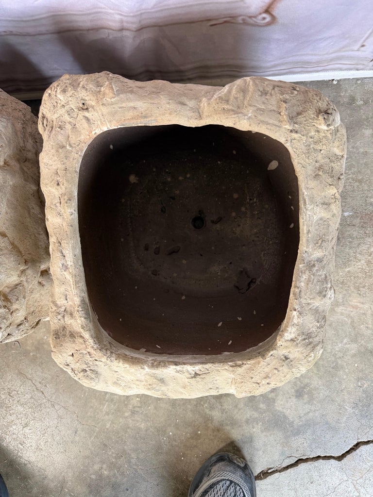 Pair of Terra Cotta Planters with Organic Sculptural Form