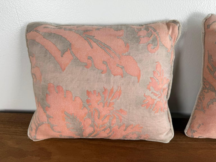 Pair of Authentic Fortuny Velvet Pillows in Soft Coral