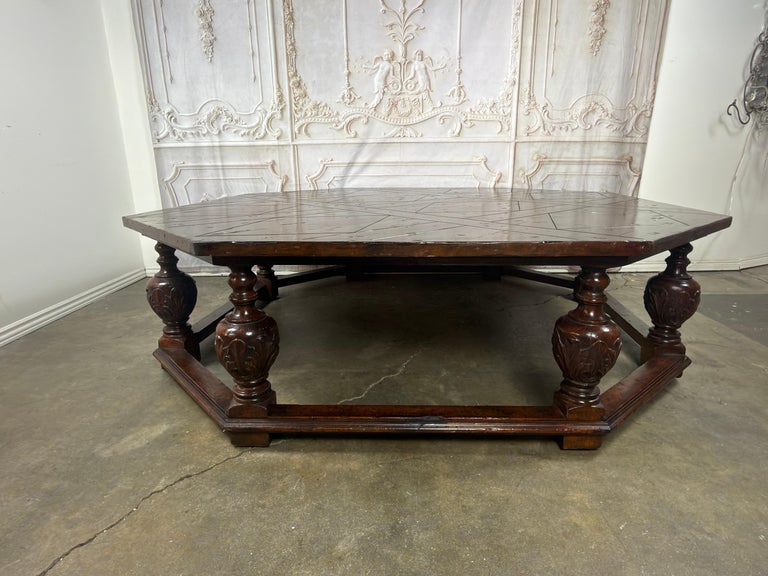 Monumental Octagonal Baroque Coffee Table with Parquetry Top