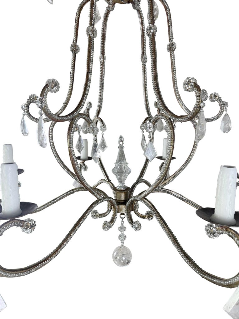 Elegant Rock Crystal and Iron Six-Light Chandelier