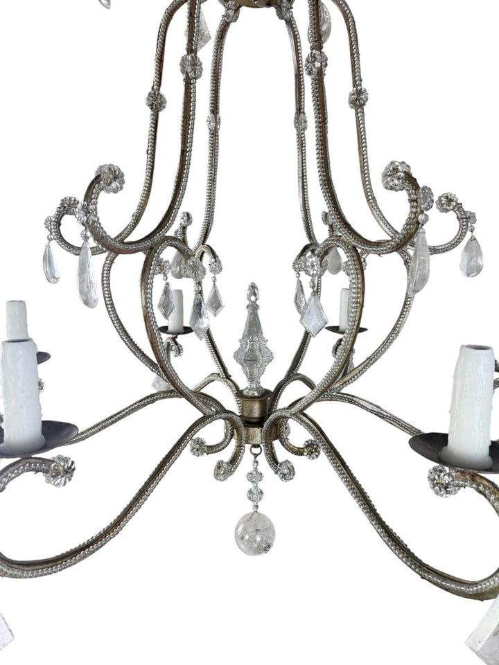 Elegant Rock Crystal and Iron Six-Light Chandelier