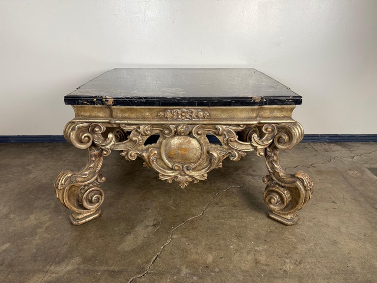 Giltwood and Ebonized Marble Coffee Table by Brustlin Workshop, Los Angeles