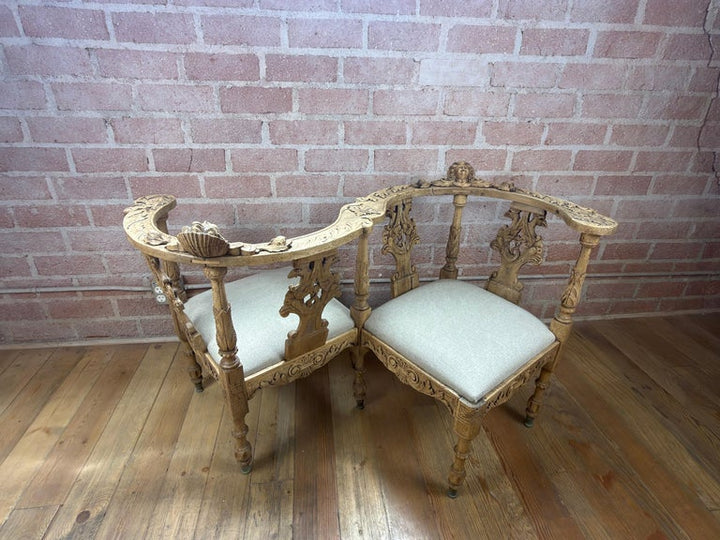 19th Century Italian Renaissance Venetian Tête-à-Tête Courting Bench w/ Cherubs