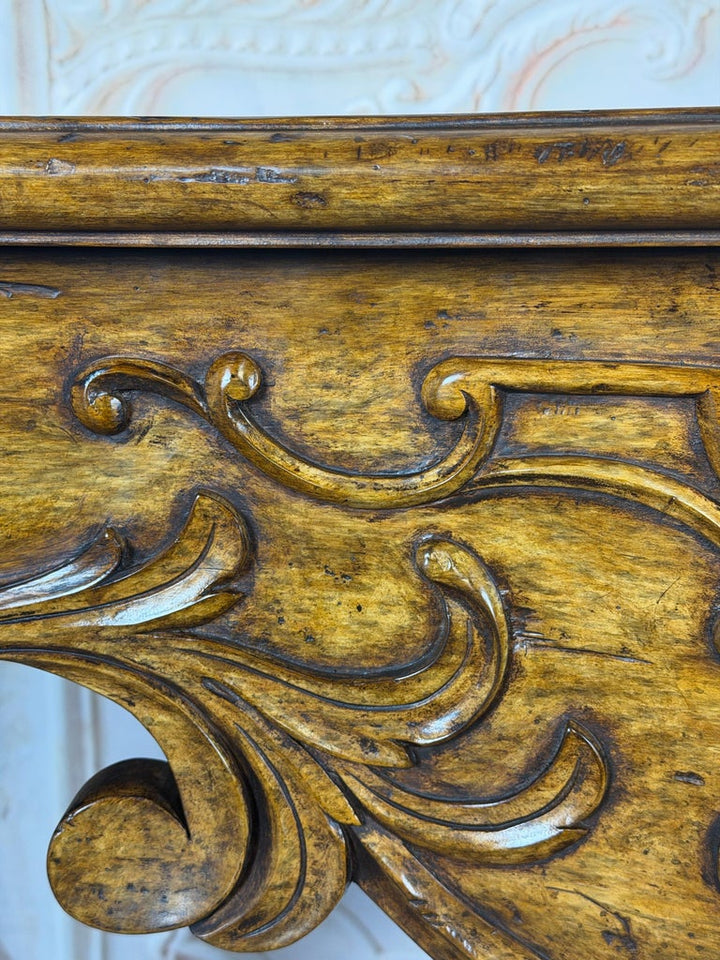 Italian Rococo Style Hand- Carved Walnut Console Table