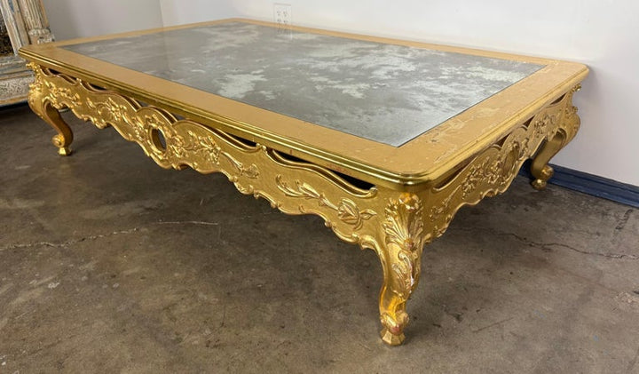 Giltwood Rococo Coffee Table with Antiqued Mirrored Top