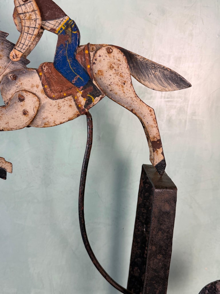 Vintage Folk Art Cowboy on Horse Balancing Sculpture