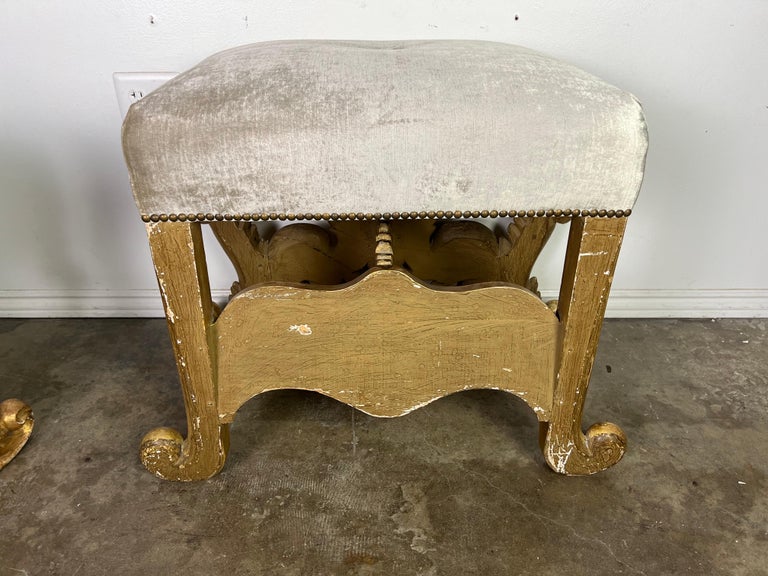 Pair of Italian Baroque Style Gilt Wood Benches C. 1920