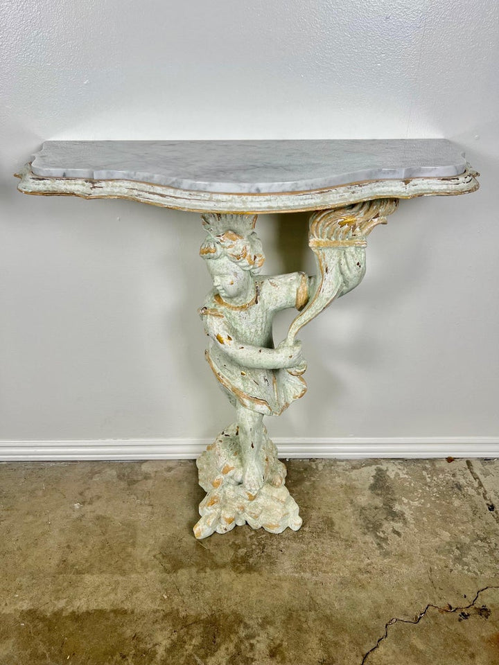 Pair of Cherub Consoles with Marble Tops, circa 1930s