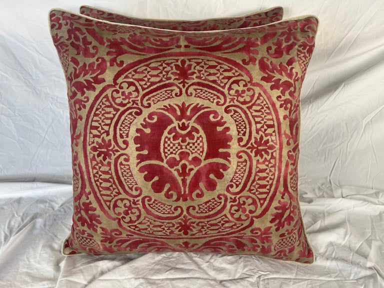 Pair of Orsini Patterned Fortuny Textile Pillows w/ Velvet Backs