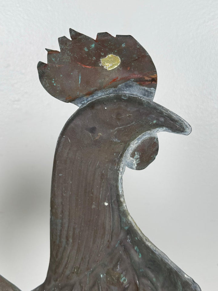 Rooster Copper Weathervane on Iron Base