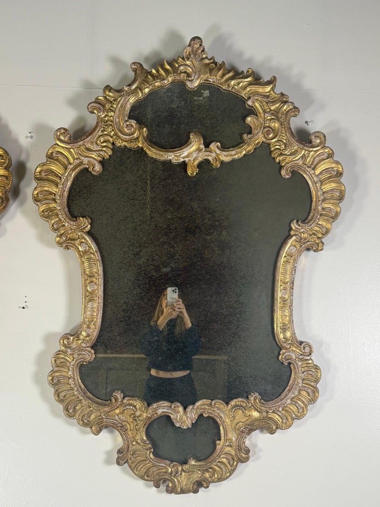 Pair of Italian Rococo Revival Giltwood Mirrors, Circa 1850–1870