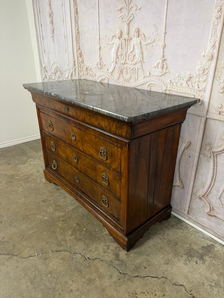 Antique French Louis Philippe Burl Walnut Commode-Marble Top