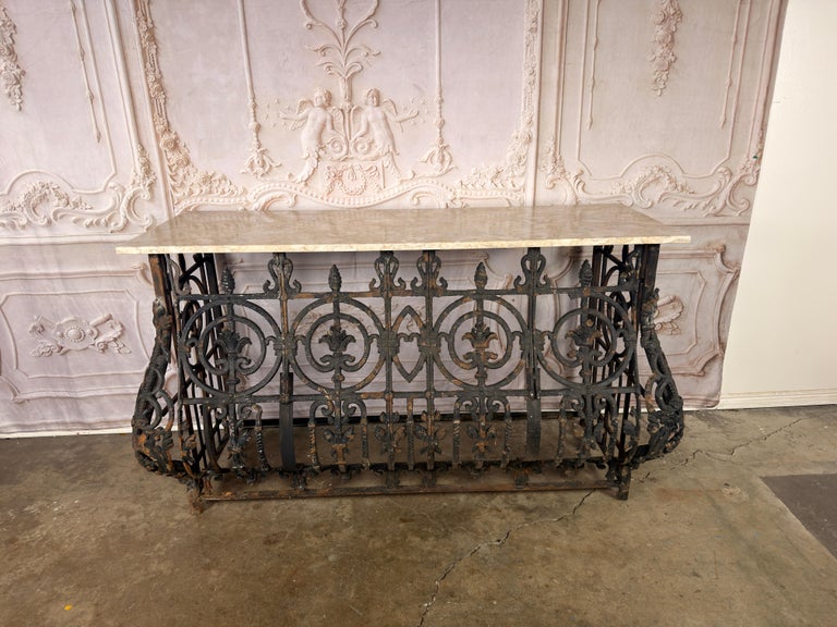 Antique French Console Table, Wrought Iron &amp; Marble, Circa 1880