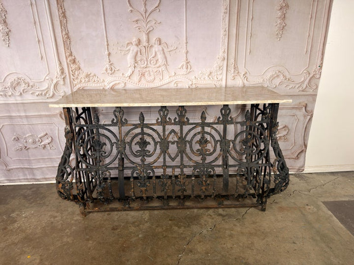Antique French Console Table, Wrought Iron &amp; Marble, Circa 1880