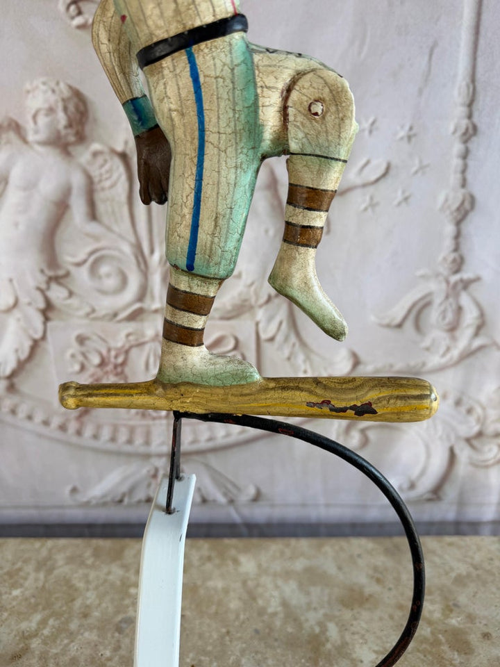 Vintage Folk Art Balancing Baseball Player Kinetic Sculpture