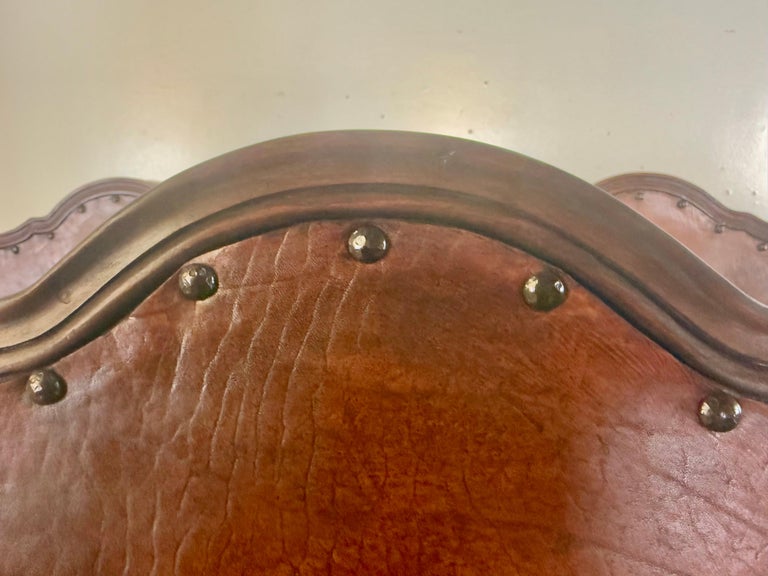 Set of Eight Spanish Walnut & Leather Dining Chairs