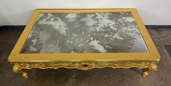 Giltwood Rococo Coffee Table with Antiqued Mirrored Top