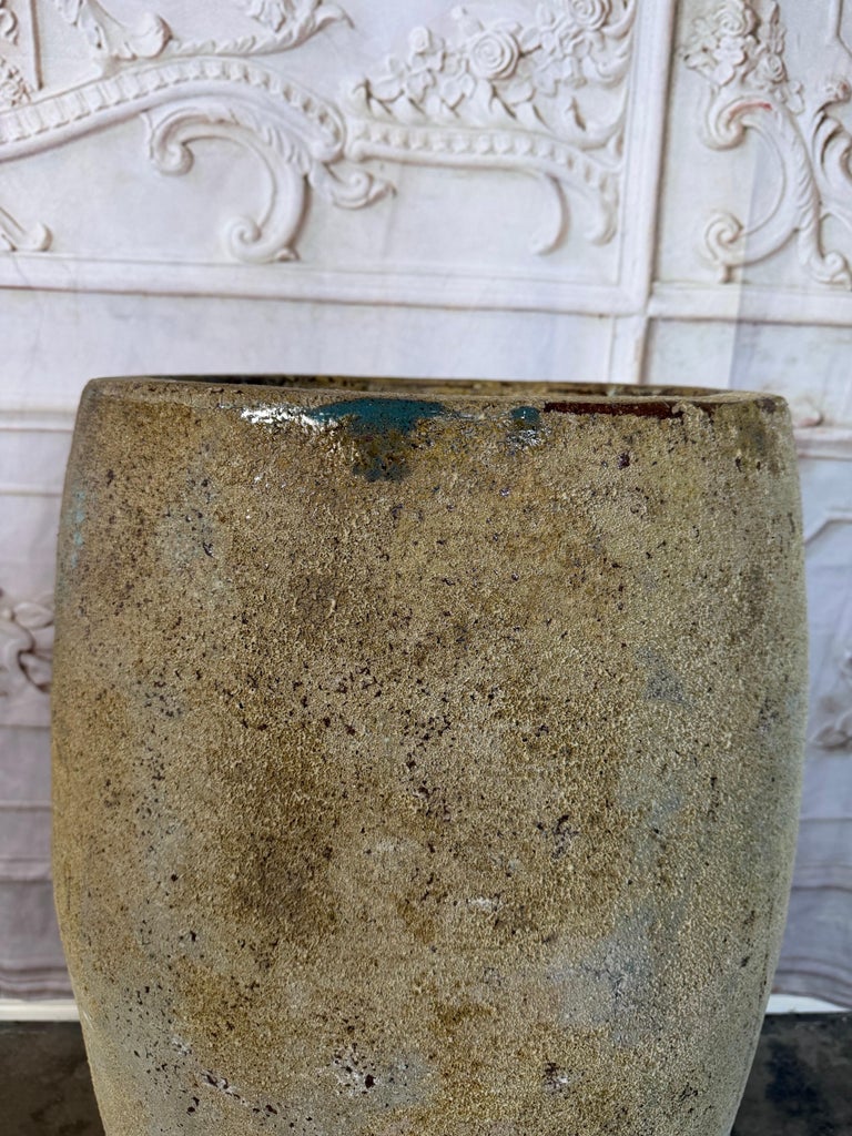 Large Antique Terracotta Vessel with Weathered Ochre and Blue Patina