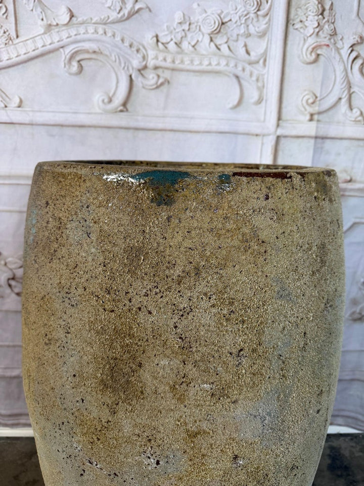 Large Antique Terracotta Vessel with Weathered Ochre and Blue Patina