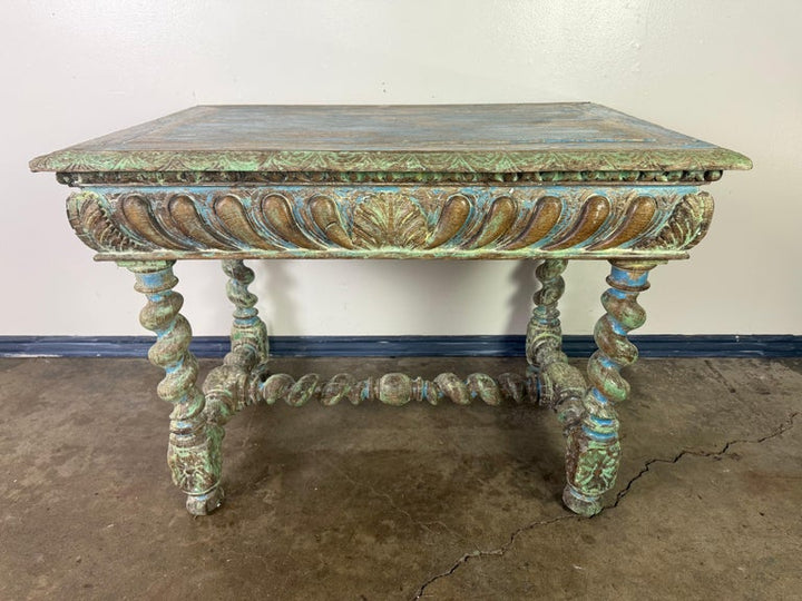 Antique Spanish Colonial Style Carved Writing Table with Drawer
