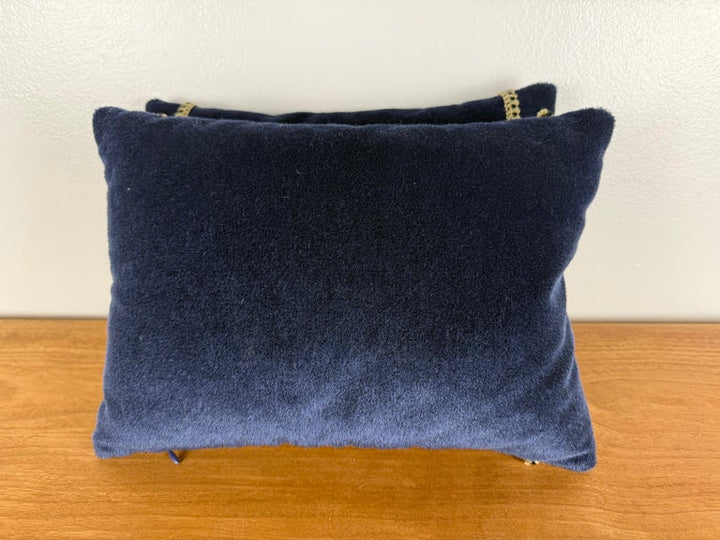 Pair of Custom Navy Velvet Pillows with 19th-Century Gold Metallic Appliqués