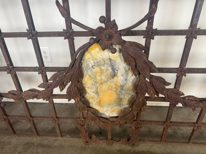 Monumental Hand-Wrought Iron Console with Stone Medallion and Classical Garlands