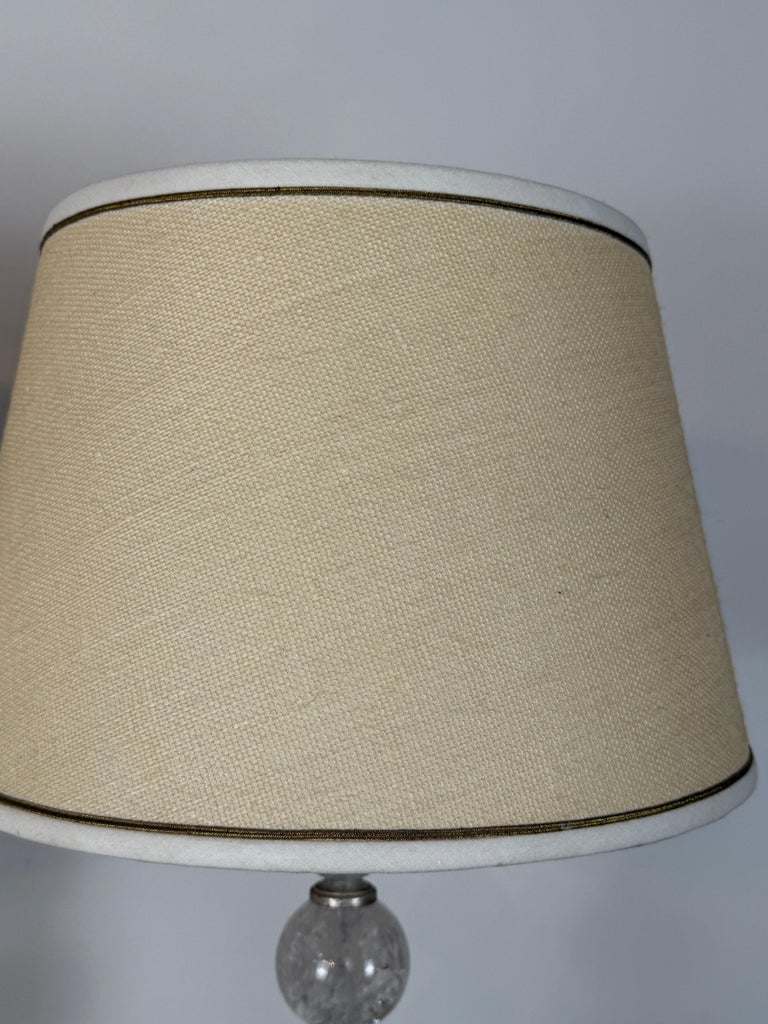 Pair of Hollywood Regency Rock Crystal Stacked Orb Table Lamps - Silver Leaf