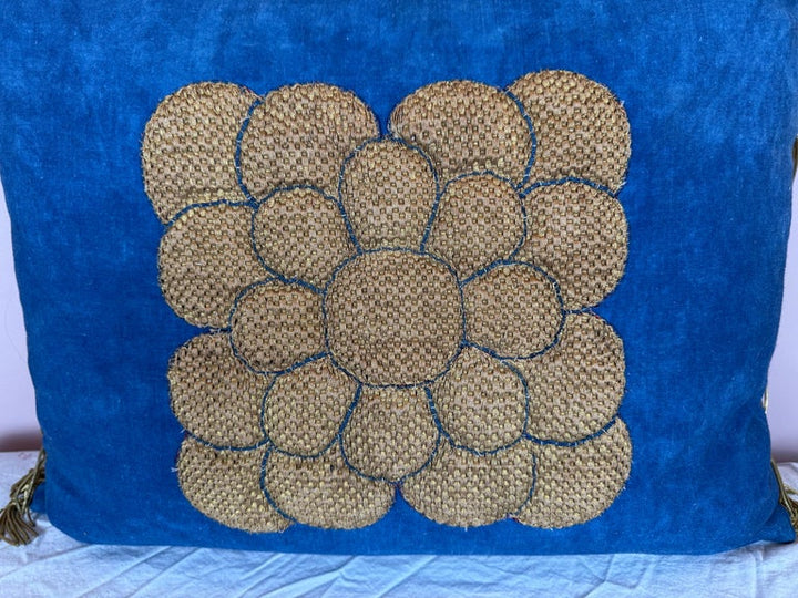 19th C. Metallic Applique Linen Pillow
