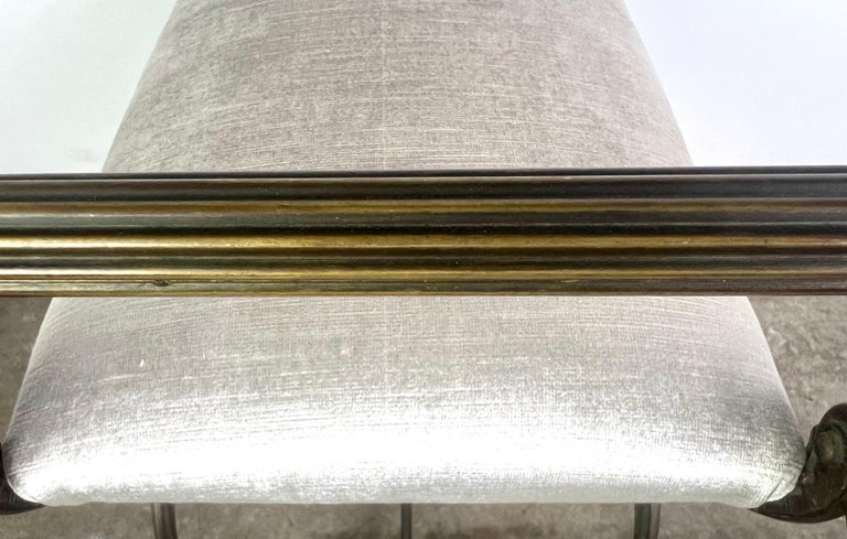 Brass Scrolled Velvet Upholstered Vanity Bench