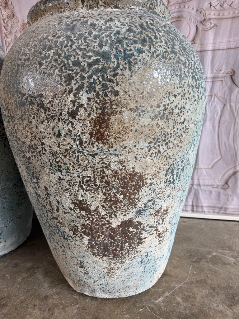Large Rustic Textured Terracotta Amphora Vessels – Pair of Aged Mediterranean