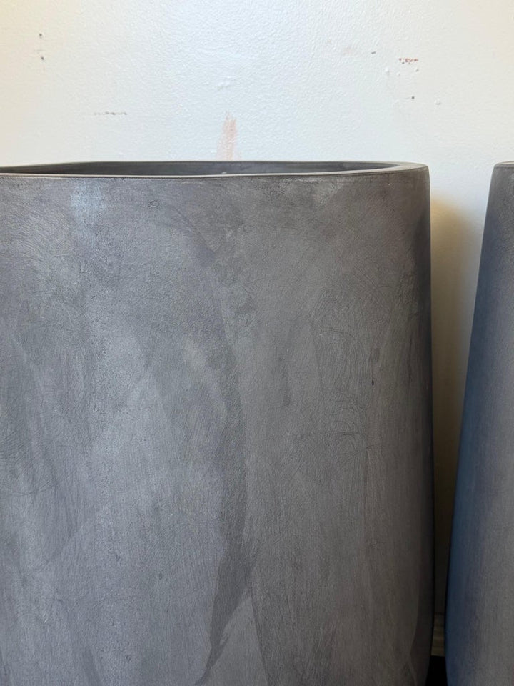 Pair of Monumental Tall Cylinder Planters - Dark Slate Gray pots