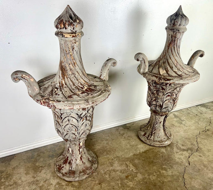 Pair of 19th C. Italian Carved Painted Finials