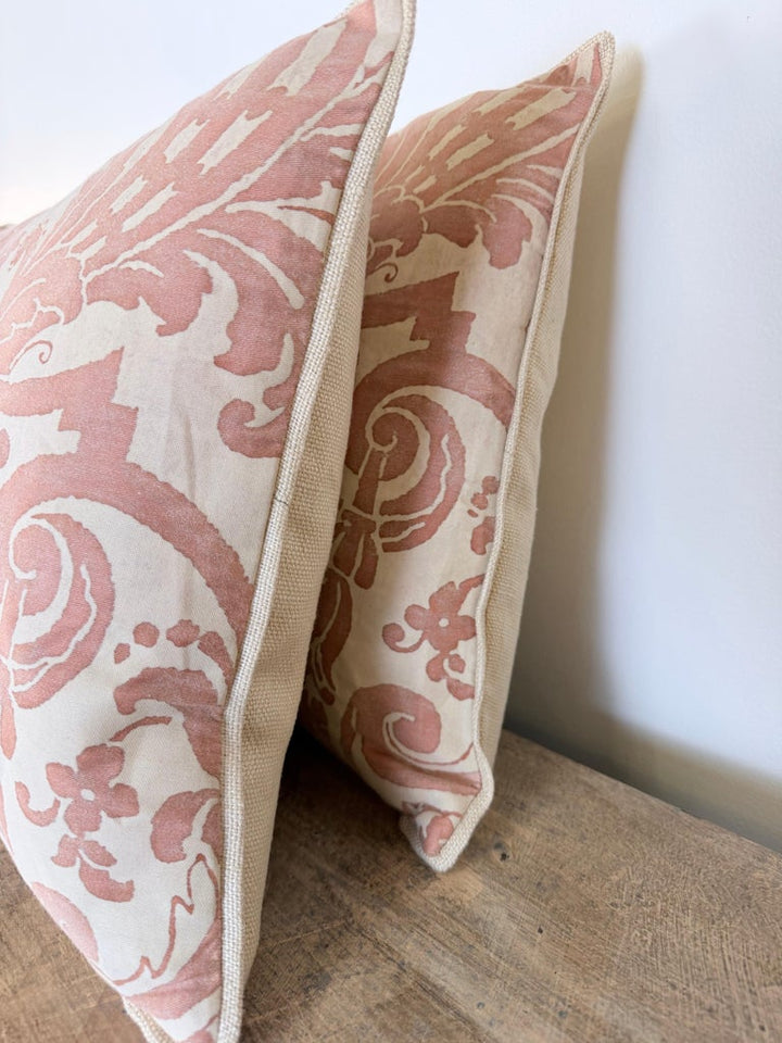 Pair of Bespoke Lumbar Pillows in Fortuny "Corone" Pattern