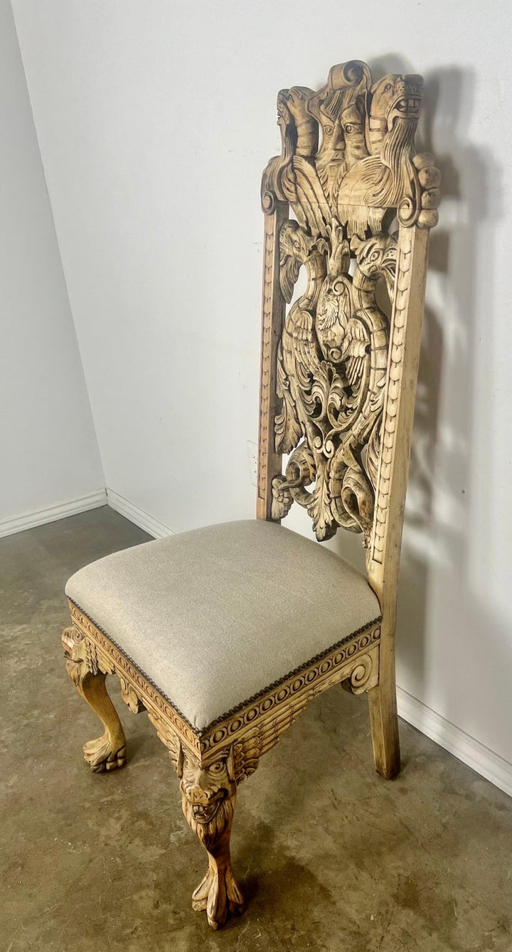 Set of Ten Gothic Style  Carved English Dining Chairs