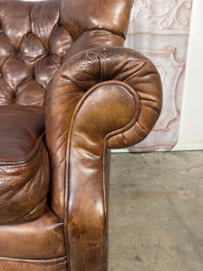 Pair of English Library Club Chairs in Hand-Finished Cognac Leather
