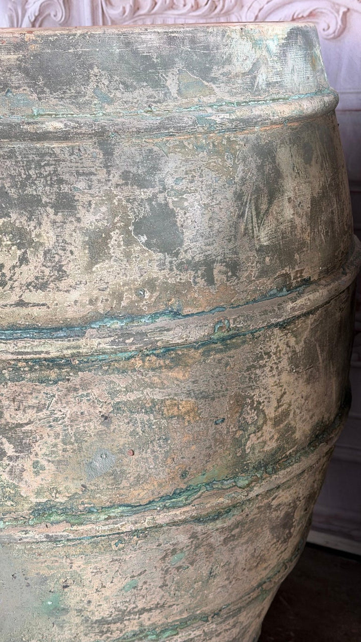Mediterranean barreal Jars - Verdigris Patinated Terracotta Olive Vassels
