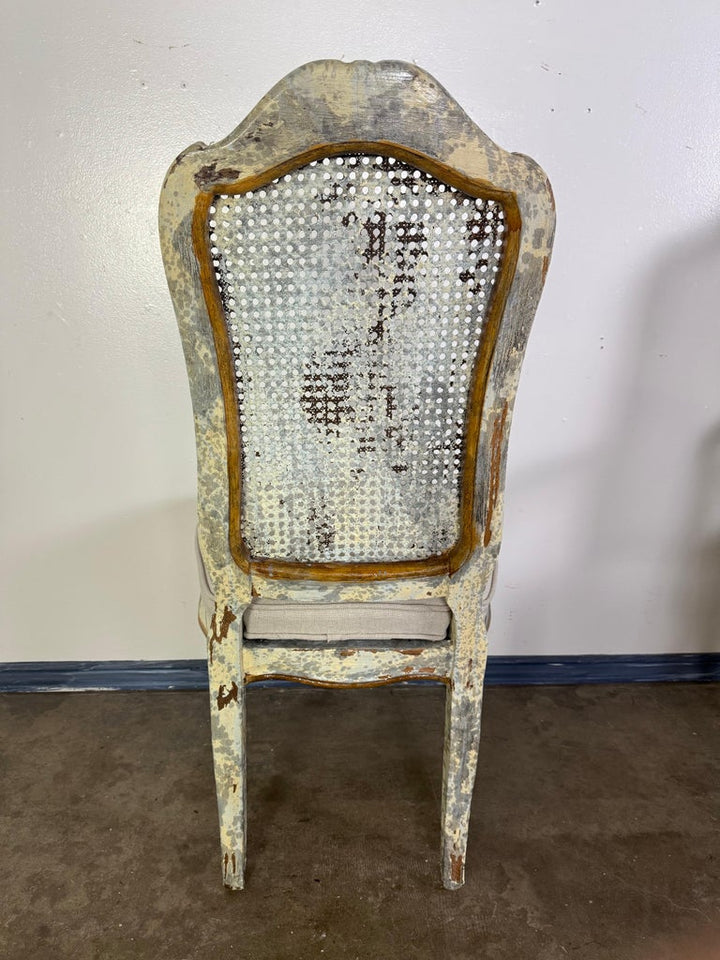 Set of 8 Distressed French Louis XV Style Dining Chairs with Cane Backs