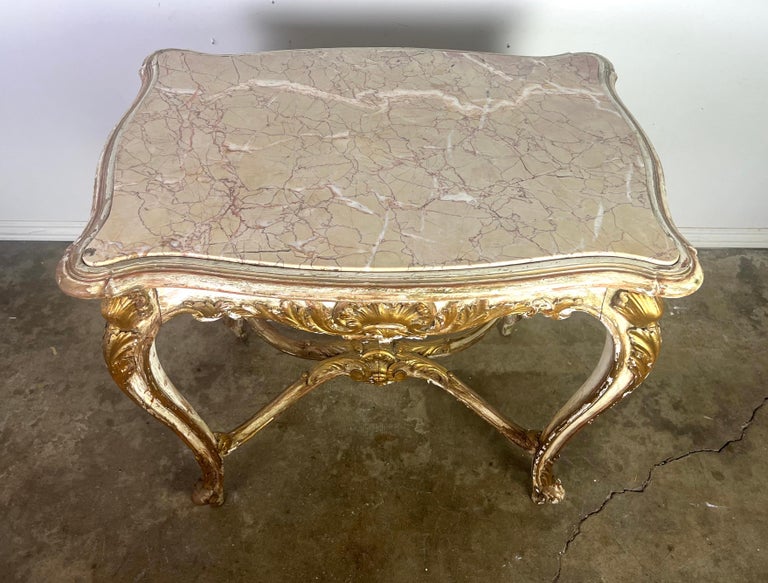 19th C. French Painted & Parcel Gilt Table w/ Marble Top