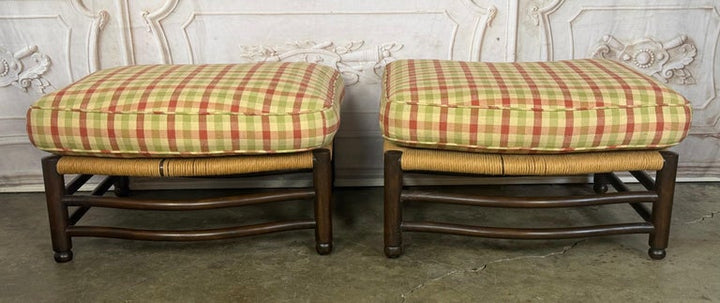 Pair of French Country Style Lounge Chairs w/ Ottomans