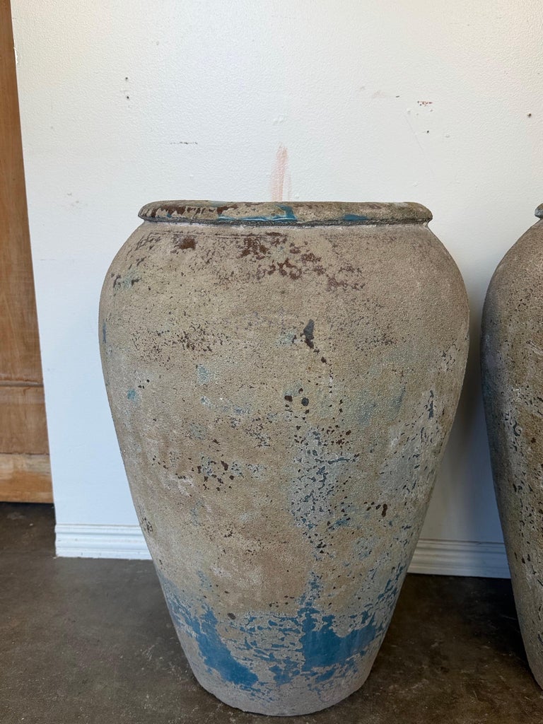 Pair of Monumental Antique Water Jars - Large with Original Turquoise Glaze