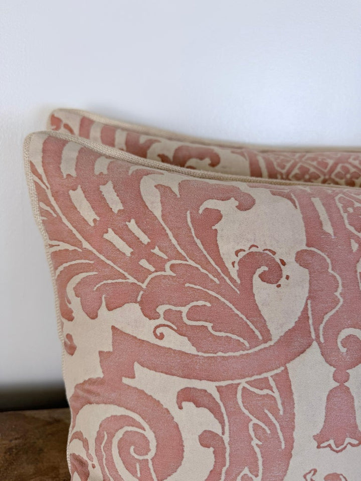 Pair of Bespoke Lumbar Pillows in Fortuny "Corone" Pattern