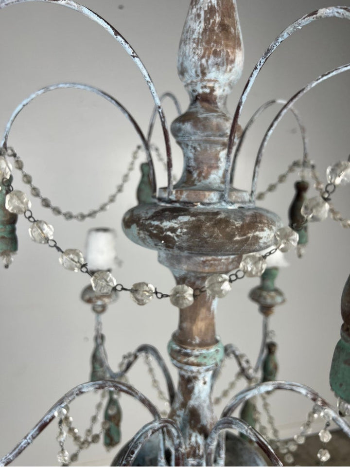 Aqua Painted French Six Light Chandelier by MLA