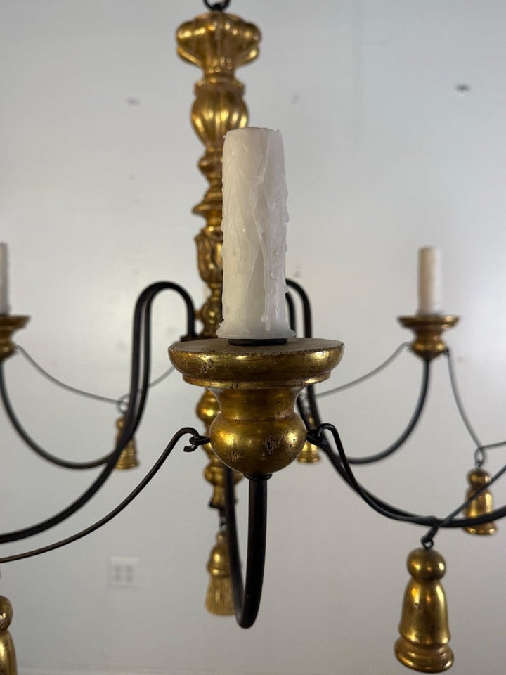 Paul Ferrante Gilt and Iron Six-Light Chandelier, 20th Century