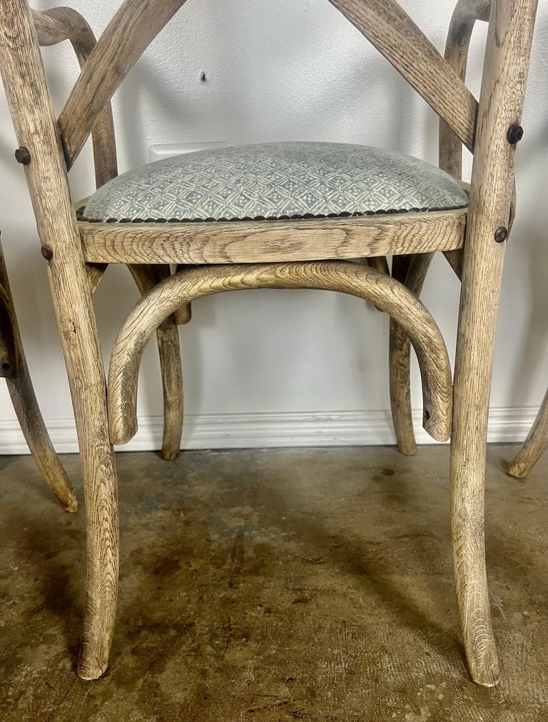 Set of Four Primitive Dining Chairs w/ Linen Seats