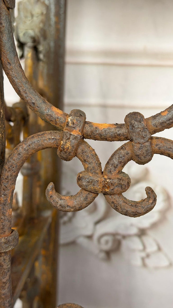 Pair of 19th Century Wrought Iron Consoles with Marble Tops