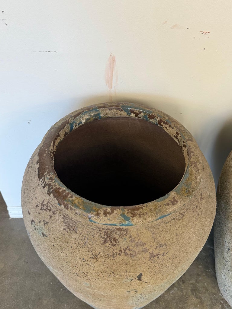 Pair of Monumental Antique Water Jars - Large with Original Turquoise Glaze